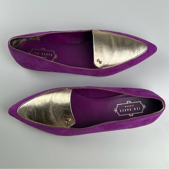 TED BAKER London Oleshky Magenta And Gold Pointy Toe Flats Size 9‎ - Picture 10 of 12